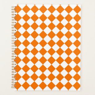 Orangefarbenes weißes Schachbrett Diamantmuster Planer