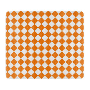Orangefarbenes weißes Schachbrett Diamantmuster Schneidebrett