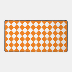 Orangefarbenes weißes Schachbrett Diamantmuster Schreibtischunterlage