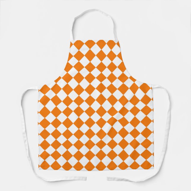 Orangefarbenes weißes Schachbrett Diamantmuster Schürze (Vorderseite)