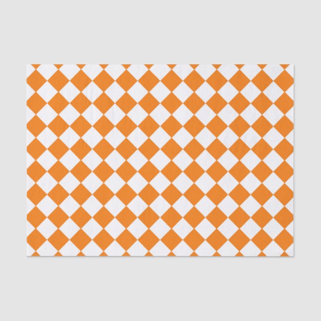 Orangefarbenes weißes Schachbrett Diamantmuster Seidenpapier (Vorderseite)