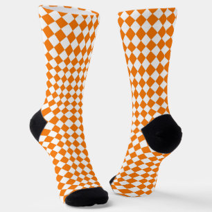 Orangefarbenes weißes Schachbrett Diamantmuster Socken