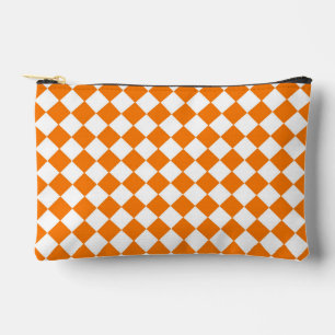 Orangefarbenes weißes Schachbrett Diamantmuster Zubehörtasche