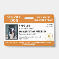 Orangefarbenes White-Service-Hund-Logo und Foto-ID