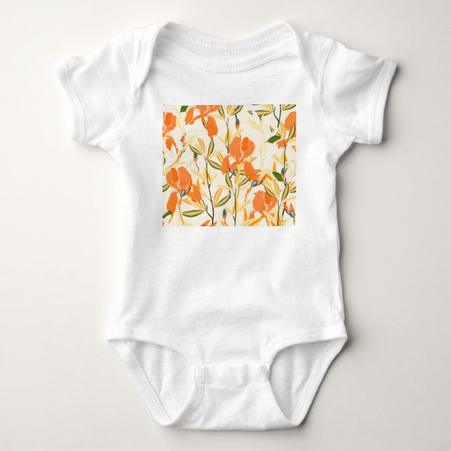 Orangefärbte Reisen: nahtlose Blumenmuster Baby Strampler (Vorderseite)