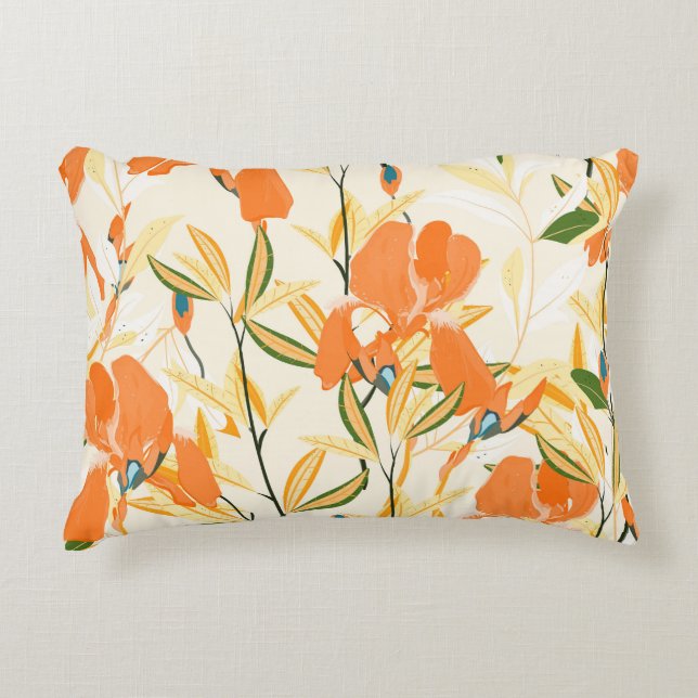 Orangefärbte Reisen: nahtlose Blumenmuster Dekokissen (Vorderseite)