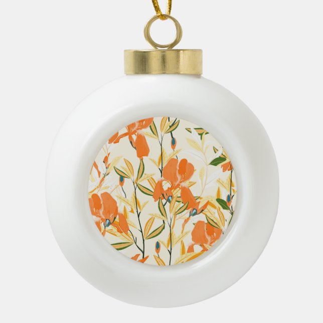 Orangefärbte Reisen: nahtlose Blumenmuster Keramik Kugel-Ornament (Vorderseite)