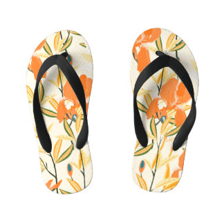 Orangefärbte Reisen: nahtlose Blumenmuster Kinderbadesandalen