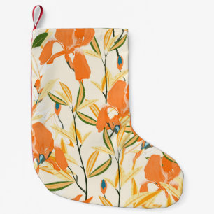 Orangefärbte Reisen: nahtlose Blumenmuster Kleiner Weihnachtsstrumpf