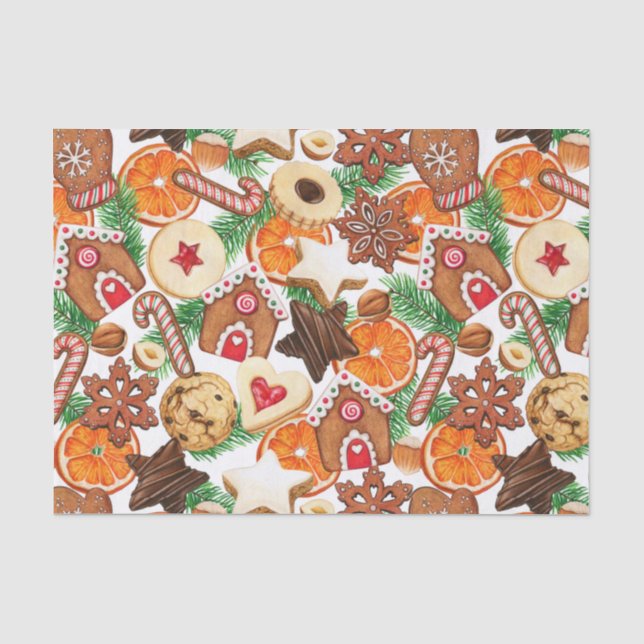 Orangefärbte Weihnachtskekse und Bonbons Seidenpapier (Vorderseite)
