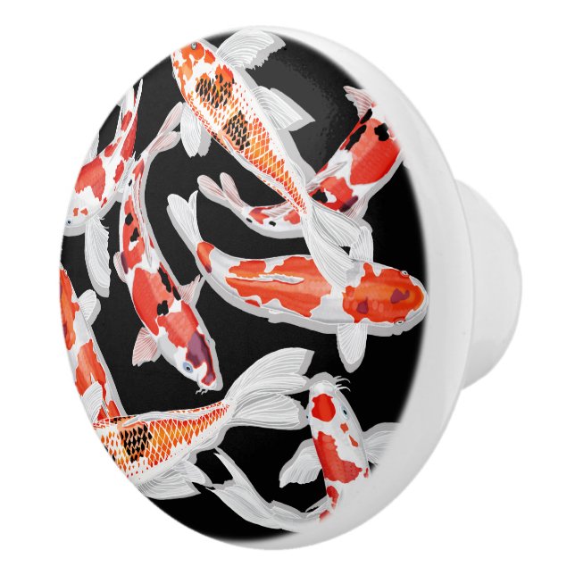 Orangefische und weiße Koi-Fische Keramikknauf (Rechts)