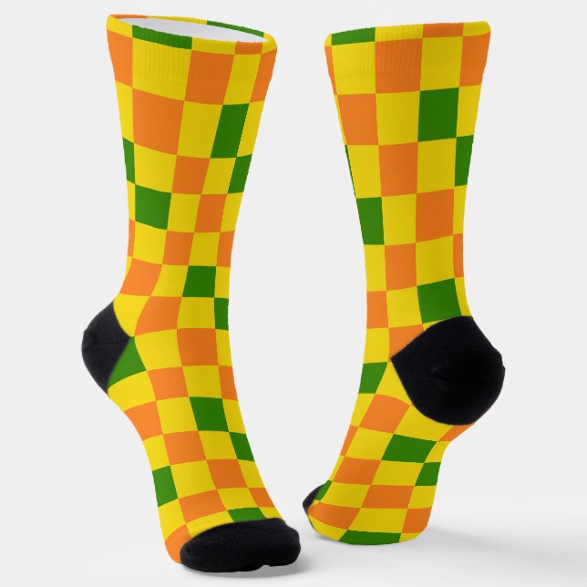 Orangegelbe grün karierte Musterdesign  Socken (Gewinkelt)