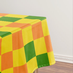 Orangegelbe grün karierte Musterdesign  Tischdecke