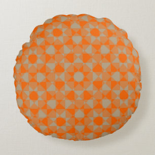 Orangegraue Karo-Diamant-Karomuster Rundes Kissen