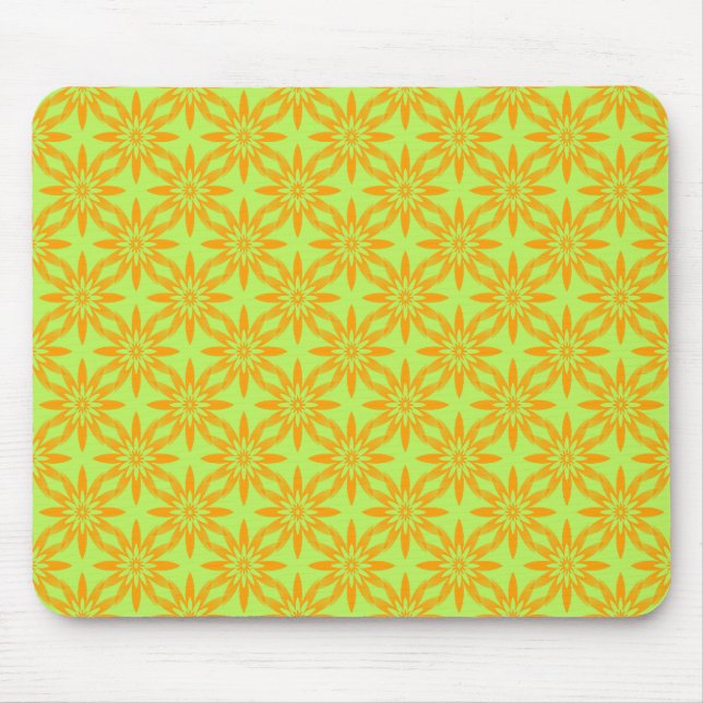Orangegrünes Blumen nahtloses Muster Mousepad (Vorne)