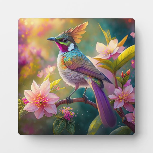 Orangekammener Regenbogenhäher Fantasy-Vogel Fotoplatte (Vorderseite)