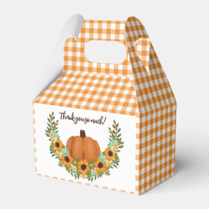 Orangekariertes Kürbis- und Sonnenblumen-Dankeschö Geschenkschachtel