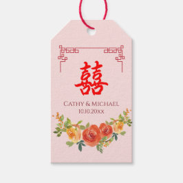 Orangelbe Blumen Chinesische Rahmenhochzeit Geschenkanhänger