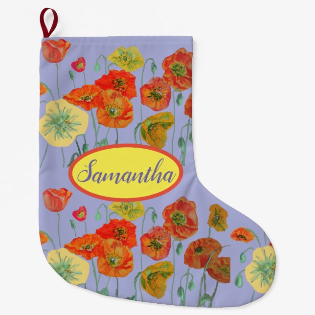 Orangelbe Pfoten Floral Lilac-Blume Großer Weihnachtsstrumpf (Vorderseite)