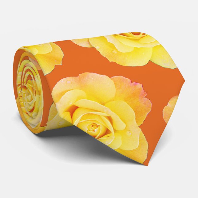 Orangelbe Rose mit Blumen Modernes, stilvolles Ges Krawatte (Gerollt)