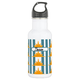 Orangelbe Sonnen auf Aquamarinen Streifen Edelstahlflasche