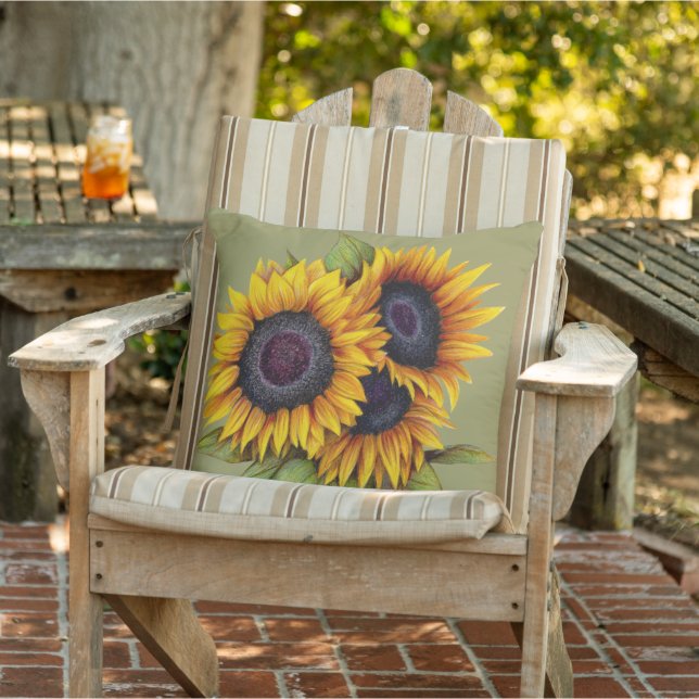 Orangelbe Wasserfarbe große Sonnenblumen Kissen (Stuhl )