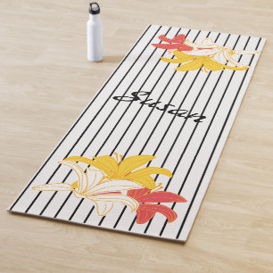 Orangelbe weiße Blume in Schwarz/Weiß Yogamatte