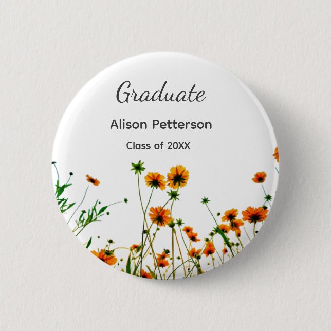 Orangelbe Wildblumen Moderne Graduate rustikal Button (Vorderseite)