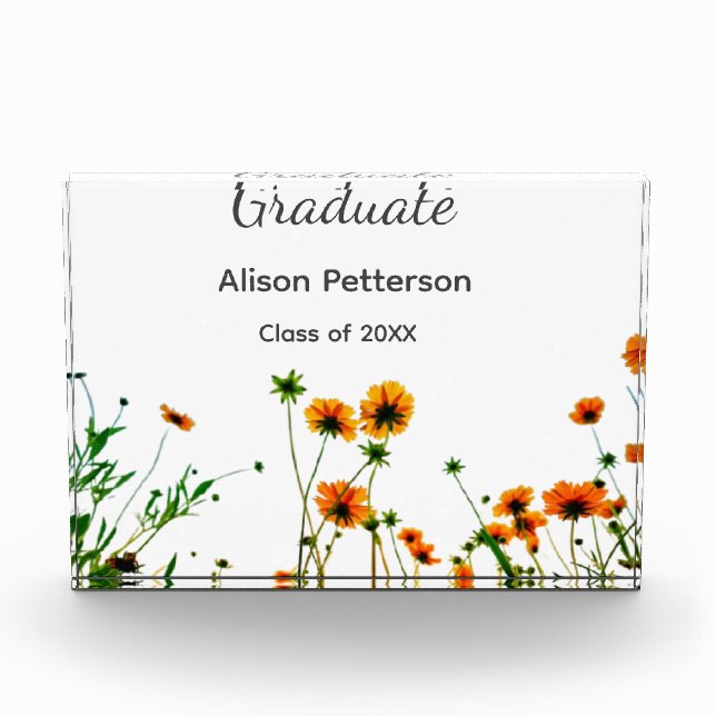 Orangelbe Wildblumen Moderne Graduate rustikal Fotoblock (Vorderseite)
