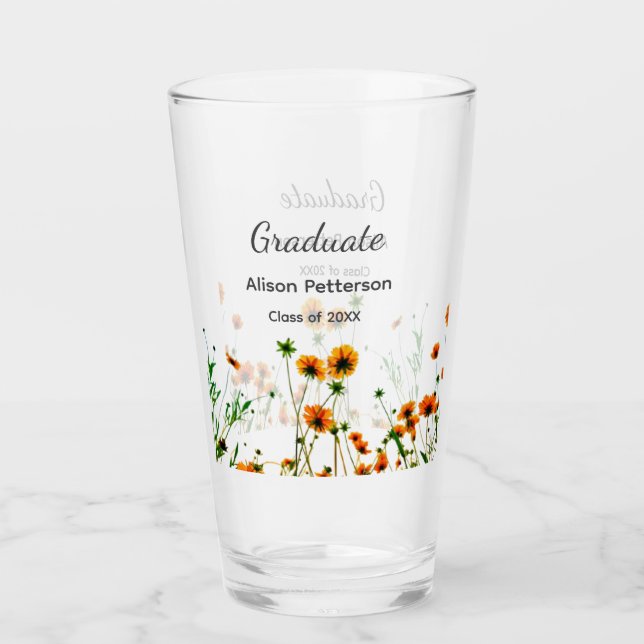 Orangelbe Wildblumen Moderne Graduate rustikal Glas (Vorderseite)