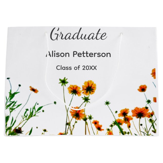 Orangelbe Wildblumen Moderne Graduate rustikal Große Geschenktüte (Vorderseite)