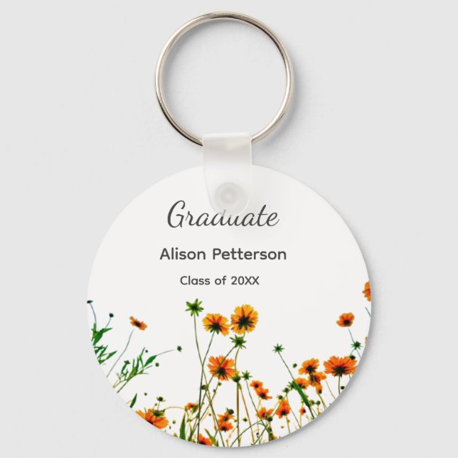 Orangelbe Wildblumen Moderne Graduate rustikal Schlüsselanhänger (Vorderseite)
