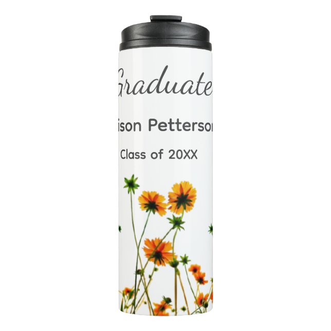 Orangelbe Wildblumen Moderne Graduate rustikal Thermosbecher (Vorderseite)