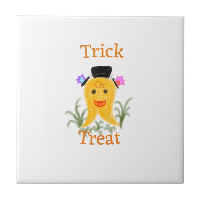Orangelber halloween ghost trick oder treat hinzuf fliese (Vorderseite)