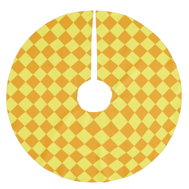 Orangelbes Schachbrett Diamantmuster Polyester Weihnachtsbaumdecke (Vorderseite)