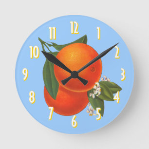 Orangen an der Blue Vintag Crate Art Clock Runde Wanduhr