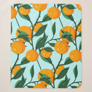 Orangen auf Blätterzweigen nahtlos, Zitrusfrüchte Sherpadecke