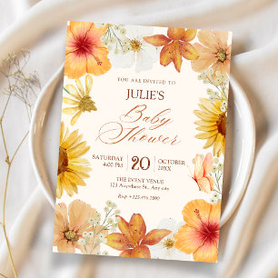 Orangen Blumen Baby Shower Einladung