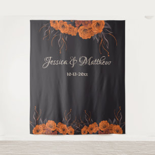 Orangen Blumen Elegante Hochzeitskulisse Wandteppich