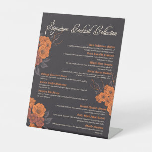 Orangen Blumen Elegantes Cocktail-Menü  Sockelschild