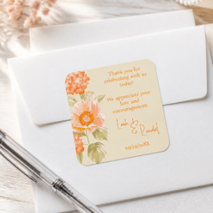 Orangen-Blumen-Hochzeit Quadratischer Aufkleber