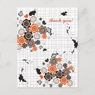 Orangen Blumen Küken Grunge Tintenkleckse Kritzele Postkarte