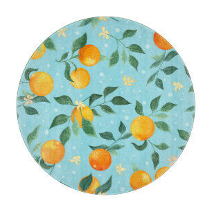 Orangen, Blumen: textil nahtloses Muster. Schneidebrett