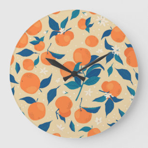 Orangen Branchen: Beige Hintergrundmuster Große Wanduhr