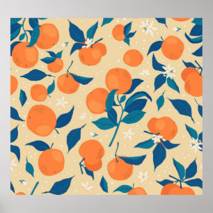 Orangen Branchen: Beige Hintergrundmuster Poster