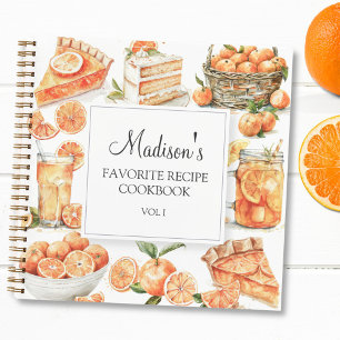Orangen-Fruchtkuchen und Getränke Rezept Kochbuch Notizbuch