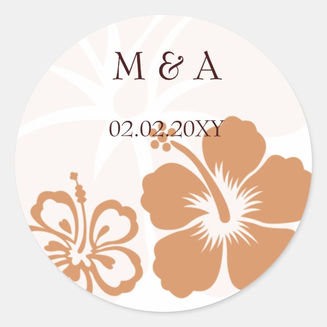 Orangen-Hibiskus-Hochzeitsticker Runder Aufkleber (Vorderseite)