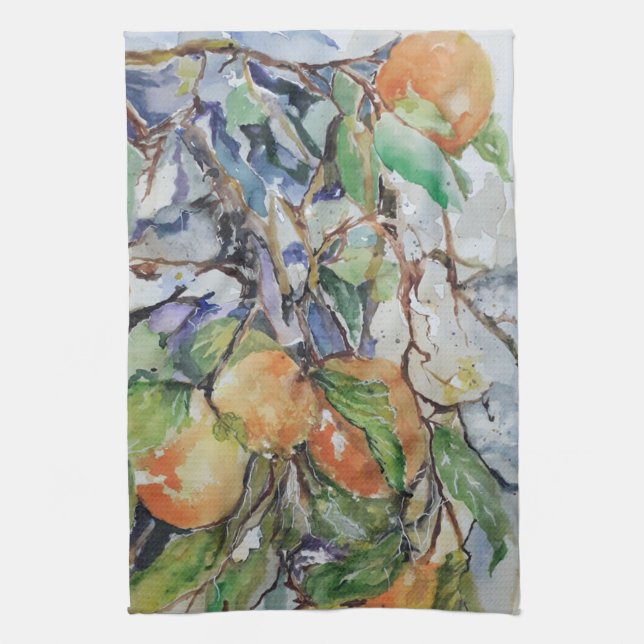 Orangen im Baum. Geschirrtuch (Vertikal)