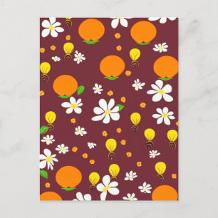 Orangen im japanischen Stil und Orangefarbenes Blo Postkarte