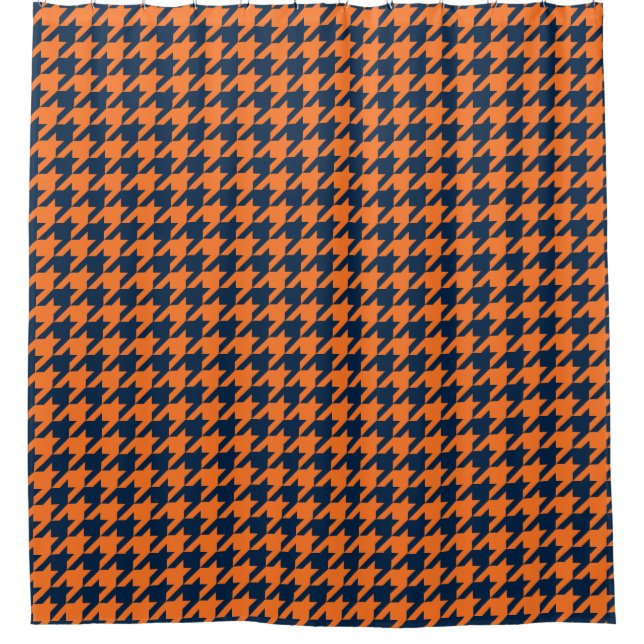 Orangen-/Marine-Blau-Hahnentrittmuster Duschvorhang (Vorderseite)